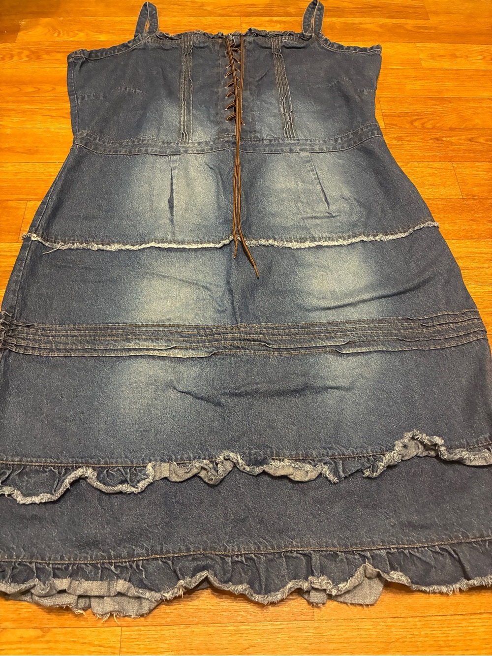 Women’s Me and You Blue Denim Lace-Up Sundress Size 2X